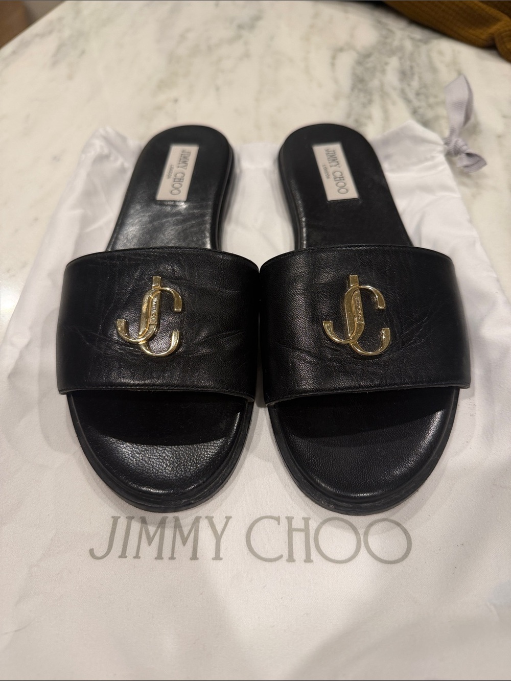 Jimmy Choo Black Leather Slide Sandals
